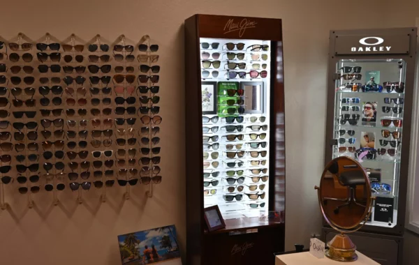 display case of sunglasses - Virtual Office Tour - Optical Expressions